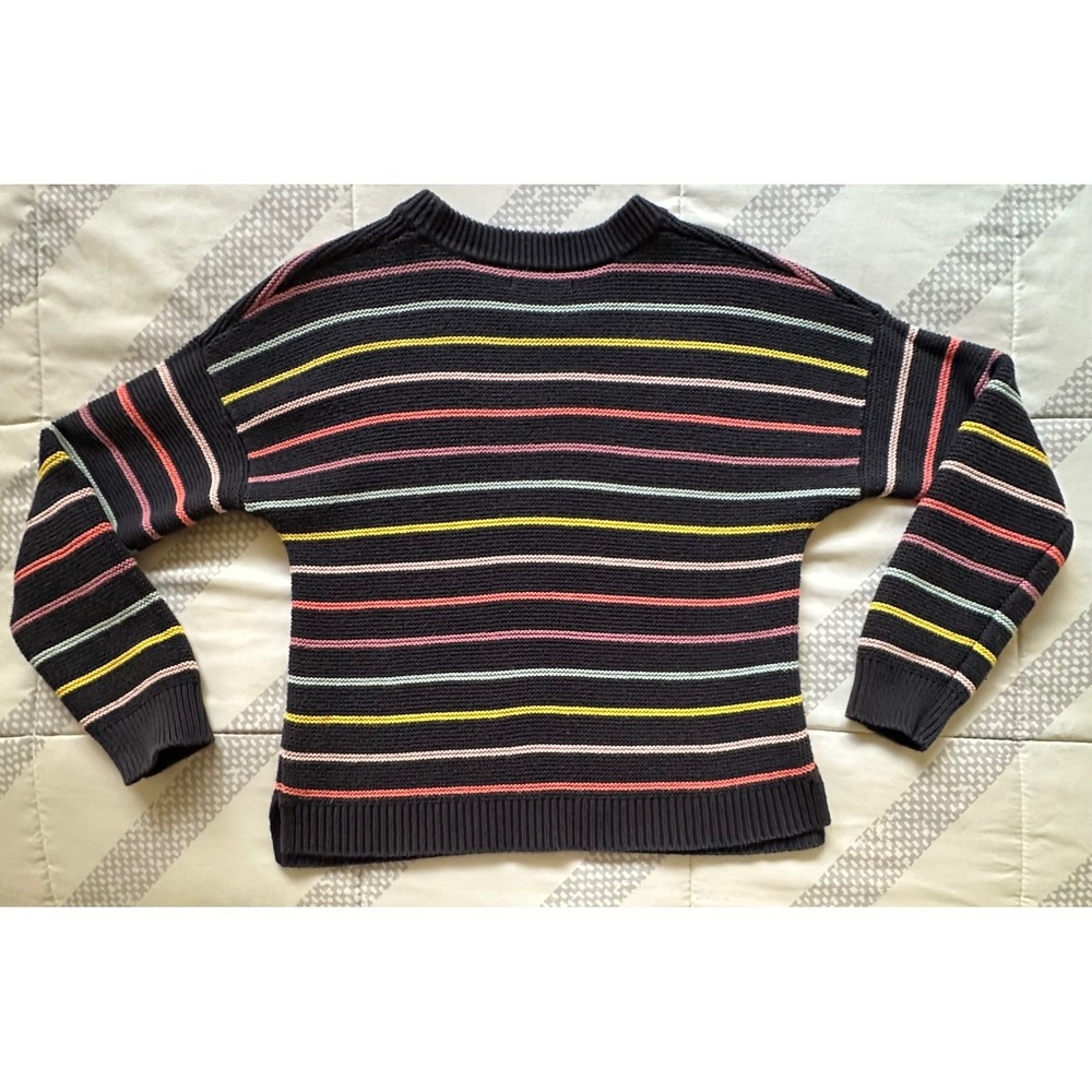 Marine Layer Womens XS Cotton Striped Crewneck Sweater Navy Blue Rainbow Shaker - Picture 2 of 7